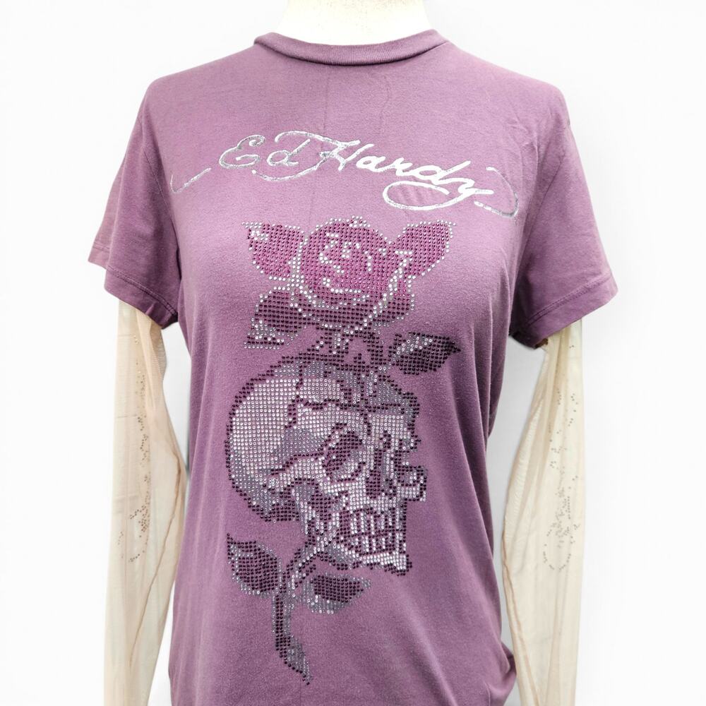 Sold - Y2k Ed Hardy McBling Top Sheer Sleeves- Large - Picture 4 of 9